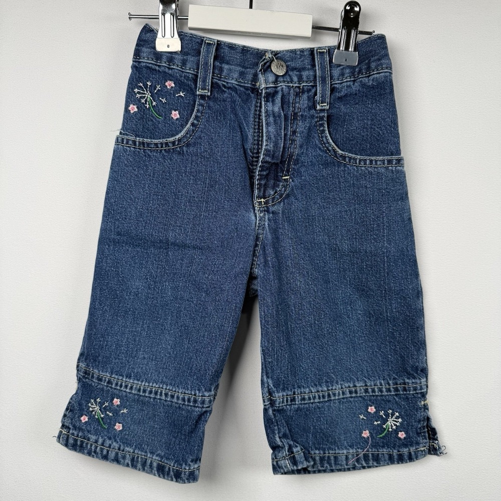 Vintage 90's Girls Riders Denim Jeans With Floral Embroidery Flowers Size 2T